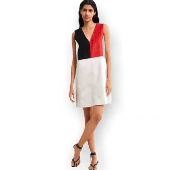 NWOT Zara Sleeveless Faux Suede Color Block Dress Size Small - Picture 1 of 6